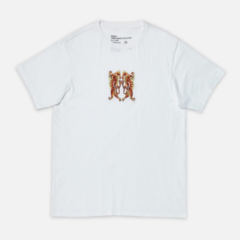 2063 White Heart Of Tigers Embroidered T shirt