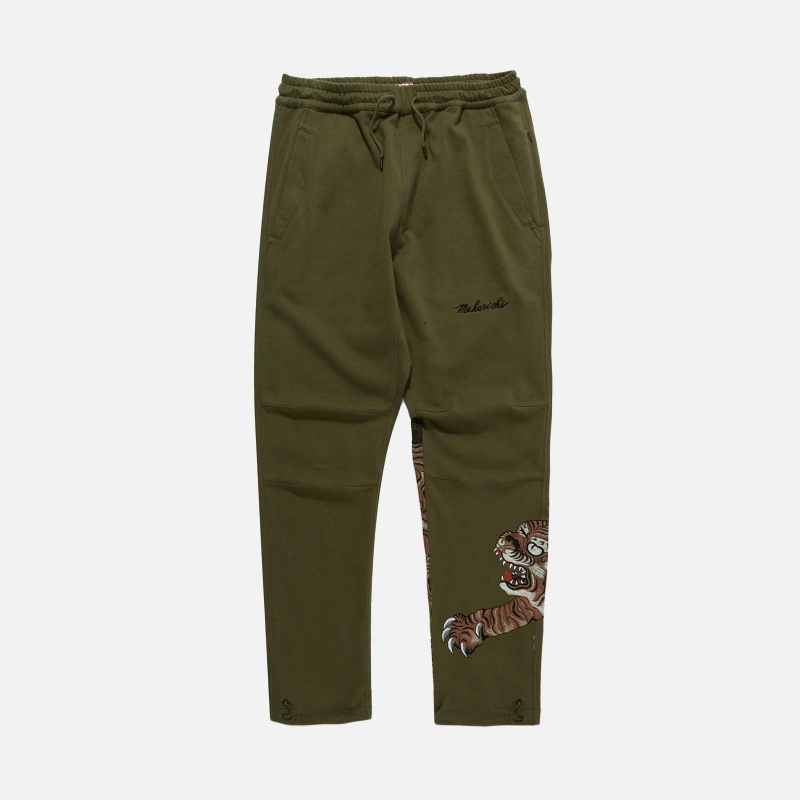 8086 OLIVE Dragon Tiger Embroidered Sweatpants