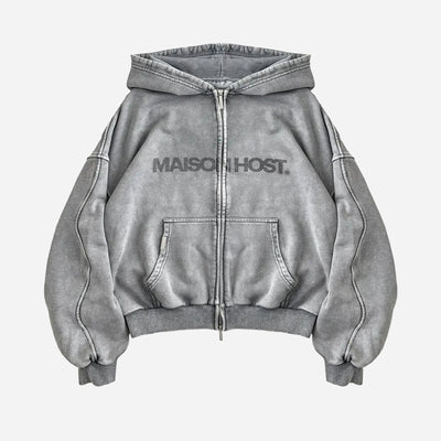 Erode Wave Zipped Hoodie 1DYEDZP LGRY