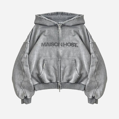 Erode Wave Zipped Hoodie 1DYEDZP LGRY